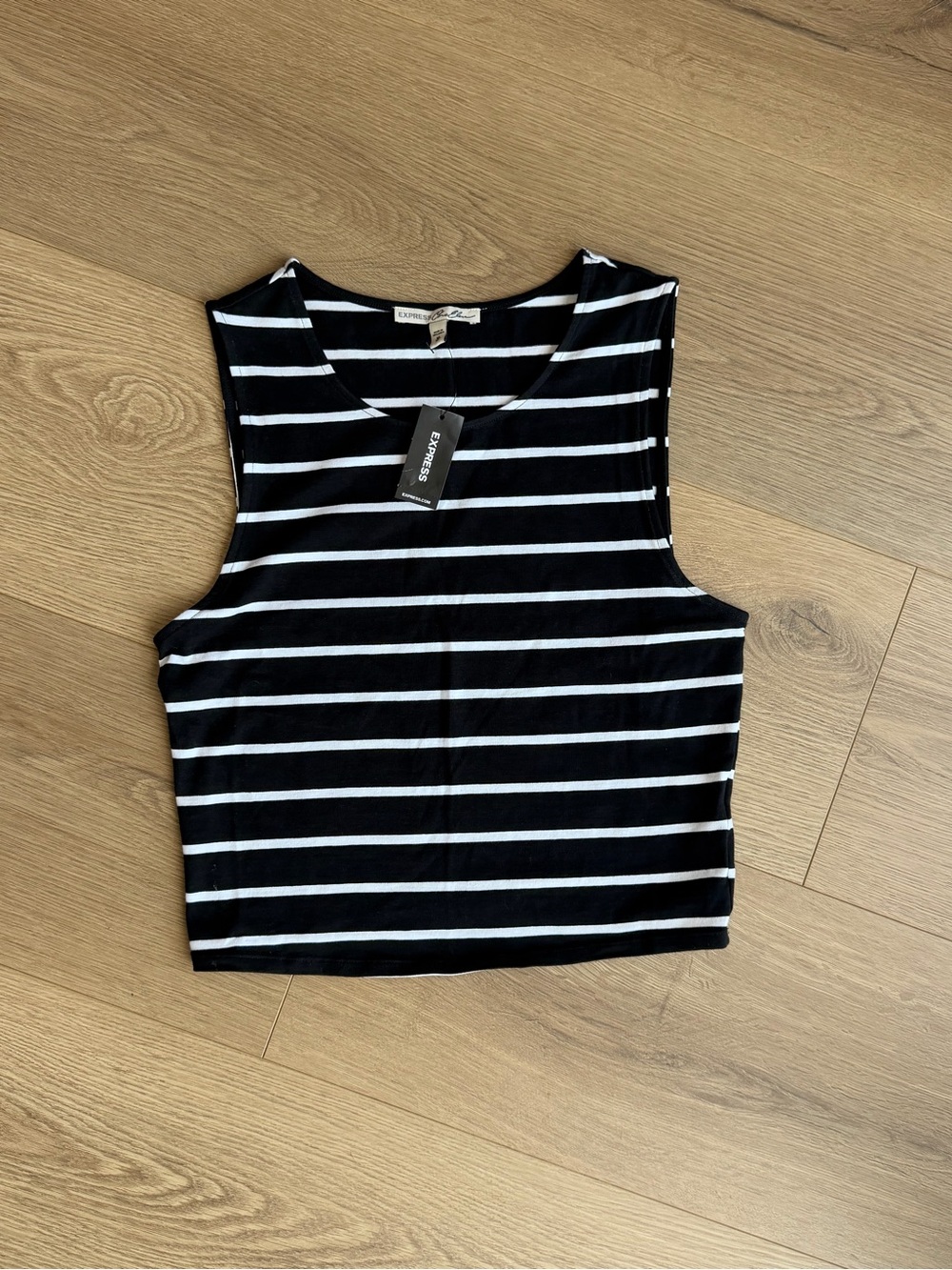 NWT Express One Eleven Black White Striped Crop Top M